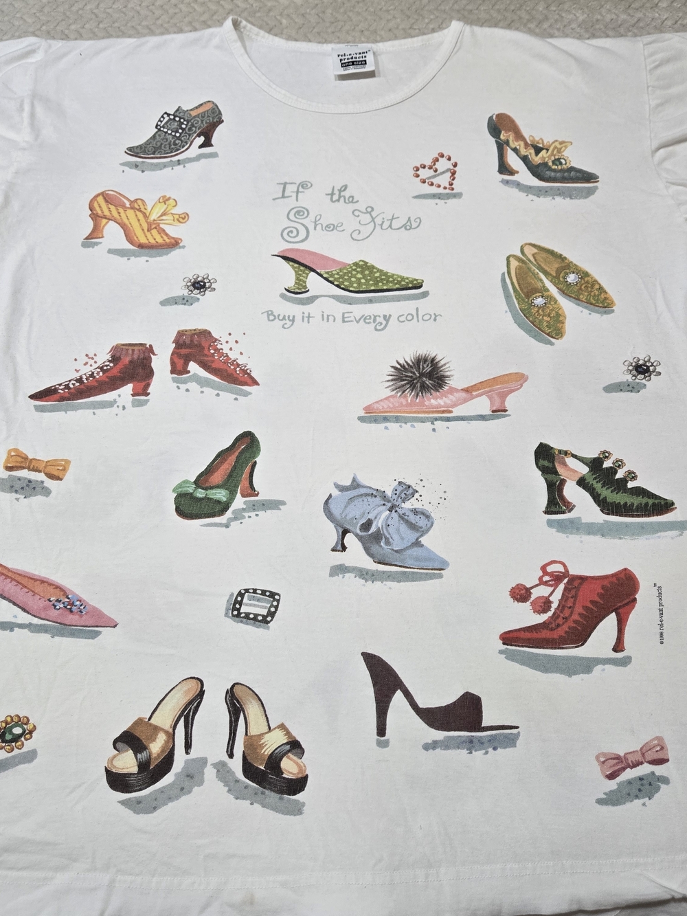 Vintage 1998 Rel-e-vant If The Shoe Fits All Over Print Shirt One Size Fits All